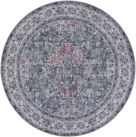 Washable Gray 5' 1 x 5' 1 Timeless Round Area Rug Easy to Clean Stain Resistant & Durable Traditional Classic Vintage Design Carpet for Sale at Rug Engine