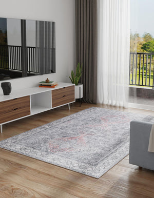 Washable Gray 3' 6 x 5' 6 Timeless Rectangle Area Rug Easy to Clean Stain Resistant & Durable Traditional Classic Vintage Design Carpet for Sale at Rug Engine