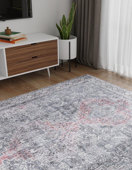 Washable Gray 8' 4 x 12' Timeless Rectangle Area Rug Easy to Clean Stain Resistant & Durable Traditional Classic Vintage Design Carpet for Sale at Rug Engine