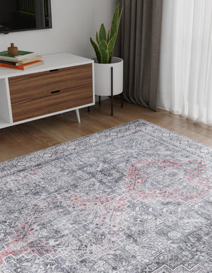 Washable Gray 7' 10 x 10' Timeless Rectangle Area Rug Easy to Clean Stain Resistant & Durable Traditional Classic Vintage Design Carpet for Sale at Rug Engine