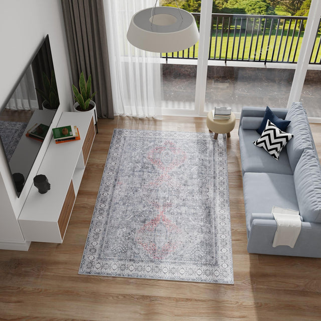 Washable Gray 8' 4 x 12' Timeless Rectangle Area Rug Easy to Clean Stain Resistant & Durable Traditional Classic Vintage Design Carpet for Sale at Rug Engine