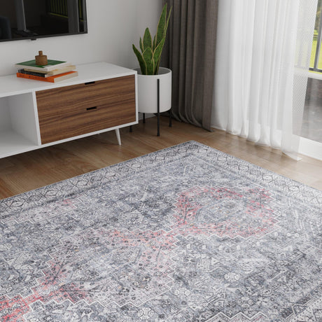 Washable Gray 8' 4 x 12' Timeless Rectangle Area Rug Easy to Clean Stain Resistant & Durable Traditional Classic Vintage Design Carpet for Sale at Rug Engine