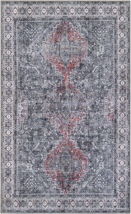 Washable Gray 5' 1 x 8' Timeless Rectangle Area Rug Easy to Clean Stain Resistant & Durable Traditional Classic Vintage Design Carpet for Sale at Rug Engine