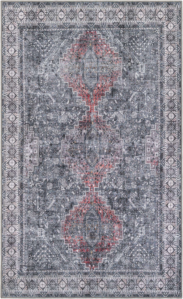 Washable Gray 5' 1 x 8' Timeless Rectangle Area Rug Easy to Clean Stain Resistant & Durable Traditional Classic Vintage Design Carpet for Sale at Rug Engine