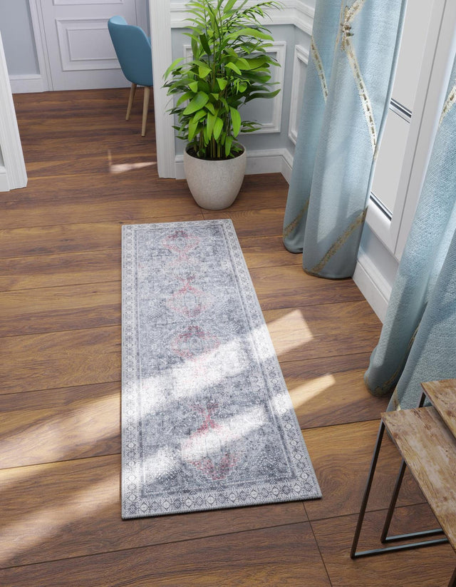 Washable Gray 2' x 8' Timeless Runner Area Rug Easy to Clean Stain Resistant & Durable Traditional Classic Vintage Design Carpet for Sale at Rug Engine