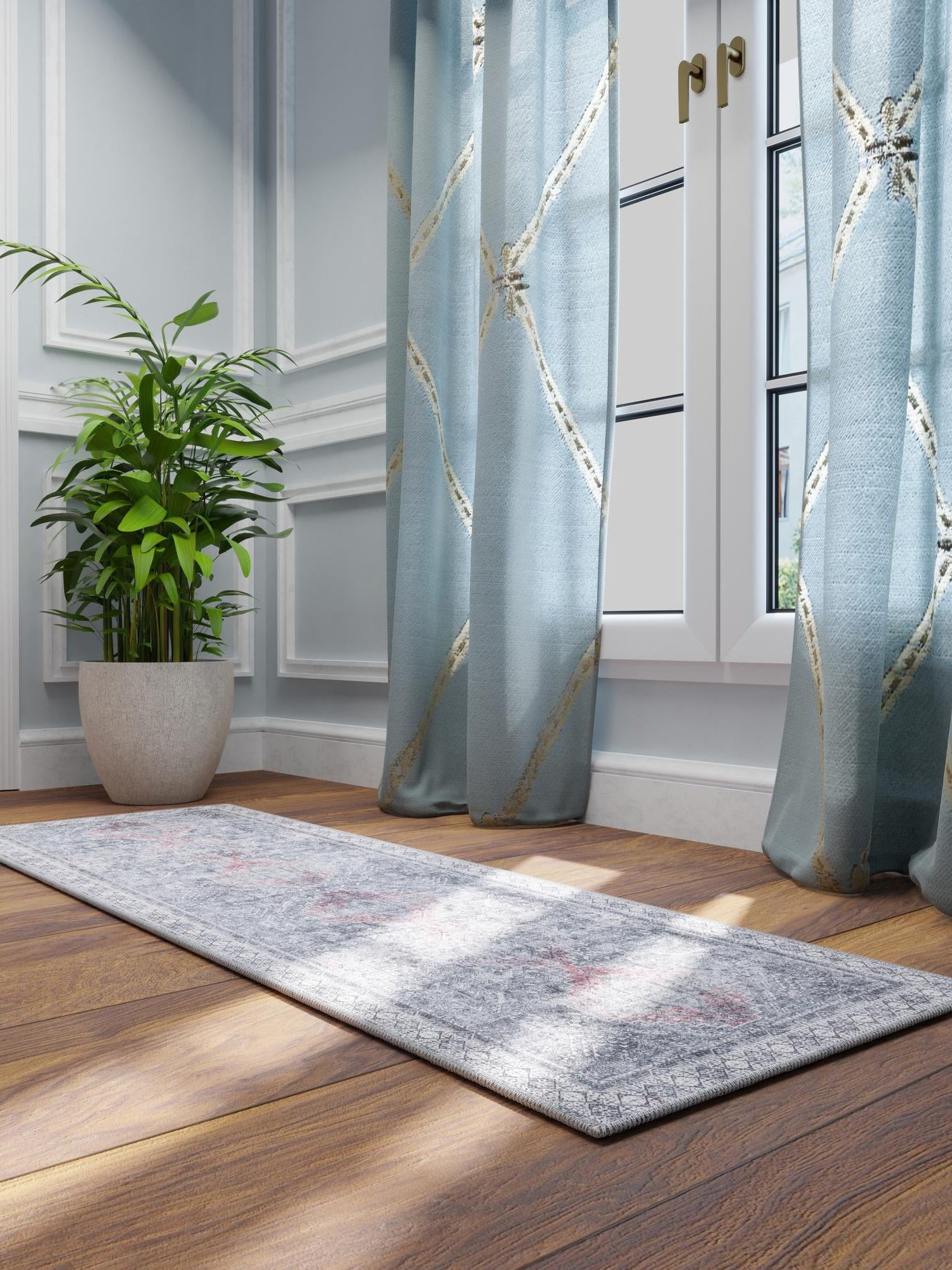 Washable Gray 2' x 8' Timeless Runner Area Rug Easy to Clean Stain Resistant & Durable Traditional Classic Vintage Design Carpet for Sale at Rug Engine