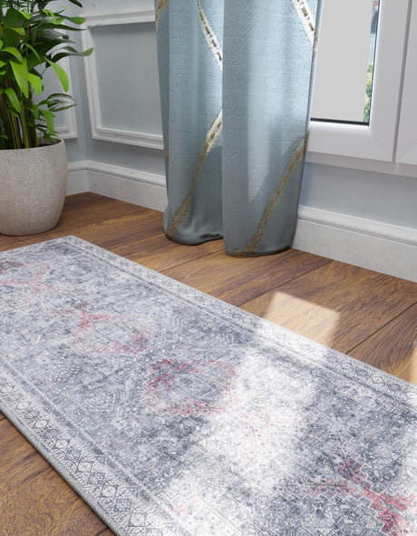 Washable Gray 2' x 8' Timeless Runner Area Rug Easy to Clean Stain Resistant & Durable Traditional Classic Vintage Design Carpet for Sale at Rug Engine