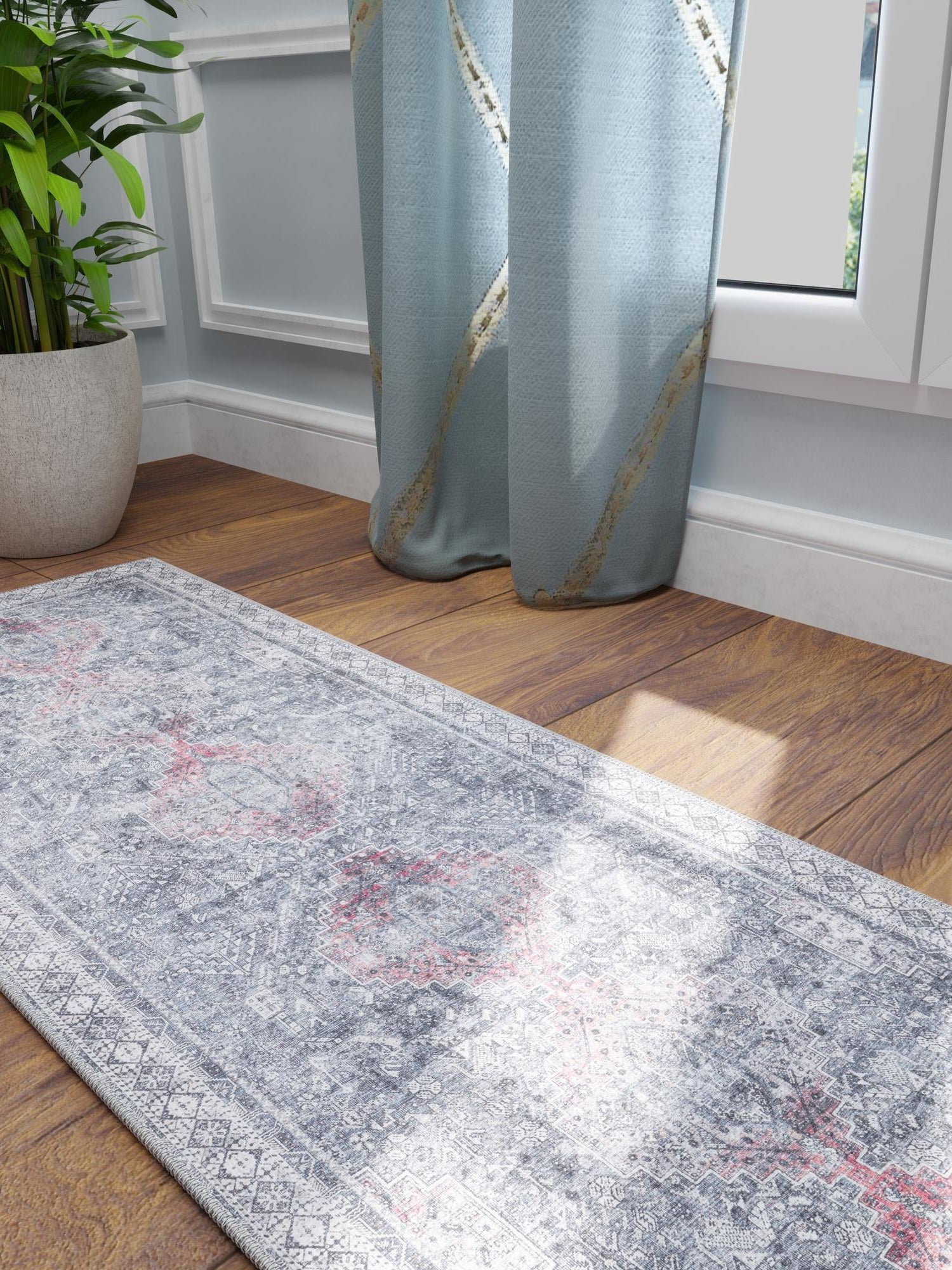 Washable Gray 2' x 5' 1 Timeless Runner Area Rug Easy to Clean Stain Resistant & Durable Traditional Classic Vintage Design Carpet for Sale at Rug Engine