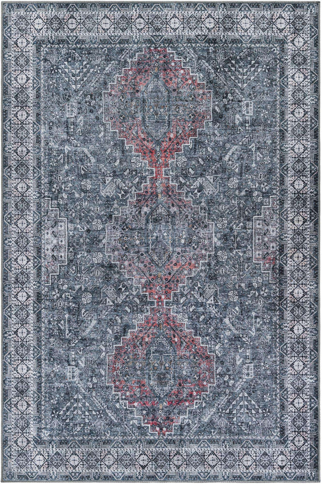 Washable Gray 6' 1 x 9' Timeless Rectangle Area Rug Easy to Clean Stain Resistant & Durable Traditional Classic Vintage Design Carpet for Sale at Rug Engine
