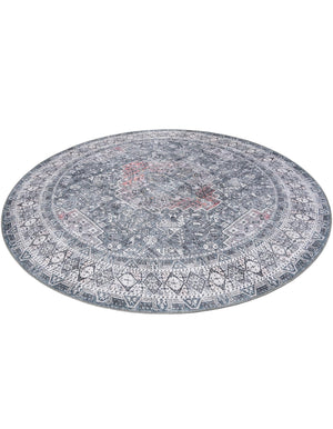 Washable Gray 7' 10 x 7' 10 Timeless Round Area Rug Easy to Clean Stain Resistant & Durable Traditional Classic Vintage Design Carpet for Sale at Rug Engine