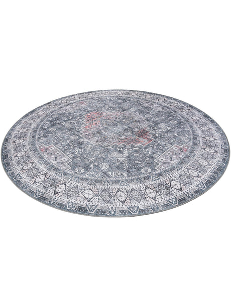 Washable Gray 7' 10 x 7' 10 Timeless Round Area Rug Easy to Clean Stain Resistant & Durable Traditional Classic Vintage Design Carpet for Sale at Rug Engine