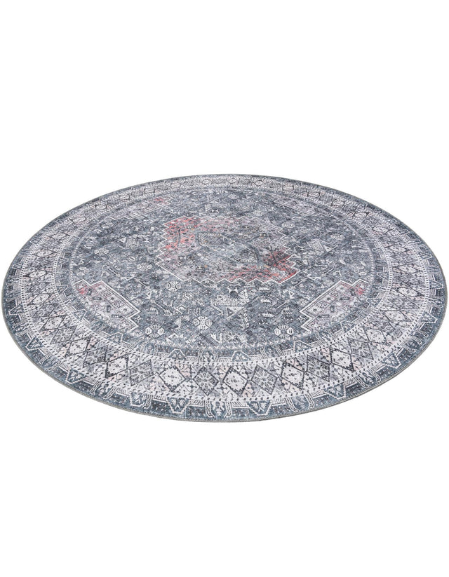 Washable Gray 7' 10 x 7' 10 Timeless Round Area Rug Easy to Clean Stain Resistant & Durable Traditional Classic Vintage Design Carpet for Sale at Rug Engine