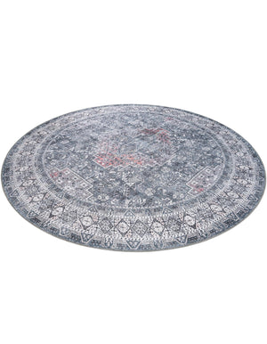Washable Gray 7' 10 x 7' 10 Timeless Round Area Rug Easy to Clean Stain Resistant & Durable Traditional Classic Vintage Design Carpet for Sale at Rug Engine