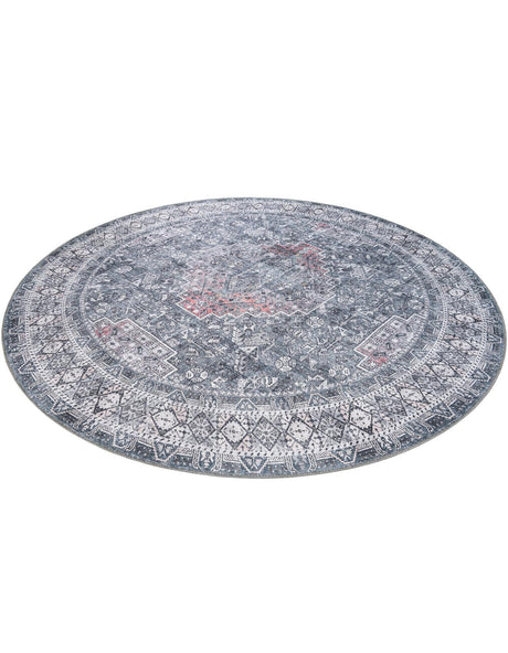 Washable Gray 7' 10 x 7' 10 Timeless Round Area Rug Easy to Clean Stain Resistant & Durable Traditional Classic Vintage Design Carpet for Sale at Rug Engine