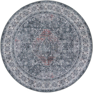 Washable Gray 7' 10 x 7' 10 Timeless Round Area Rug Easy to Clean Stain Resistant & Durable Traditional Classic Vintage Design Carpet for Sale at Rug Engine