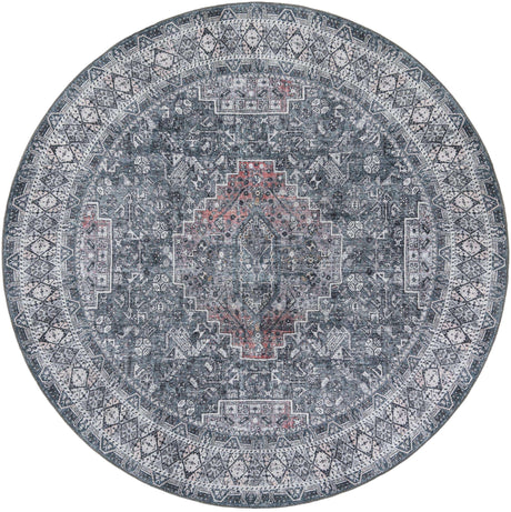 Washable Gray 7' 10 x 7' 10 Timeless Round Area Rug Easy to Clean Stain Resistant & Durable Traditional Classic Vintage Design Carpet for Sale at Rug Engine