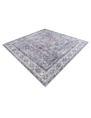 Washable Gray 7' 10 x 7' 10 Timeless Square Area Rug Easy to Clean Stain Resistant & Durable Traditional Classic Vintage Design Carpet for Sale at Rug Engine