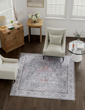 Washable Gray 7' 10 x 7' 10 Timeless Square Area Rug Easy to Clean Stain Resistant & Durable Traditional Classic Vintage Design Carpet for Sale at Rug Engine