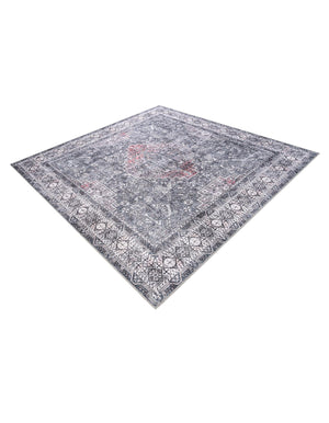 Washable Gray 7' 10 x 7' 10 Timeless Square Area Rug Easy to Clean Stain Resistant & Durable Traditional Classic Vintage Design Carpet for Sale at Rug Engine