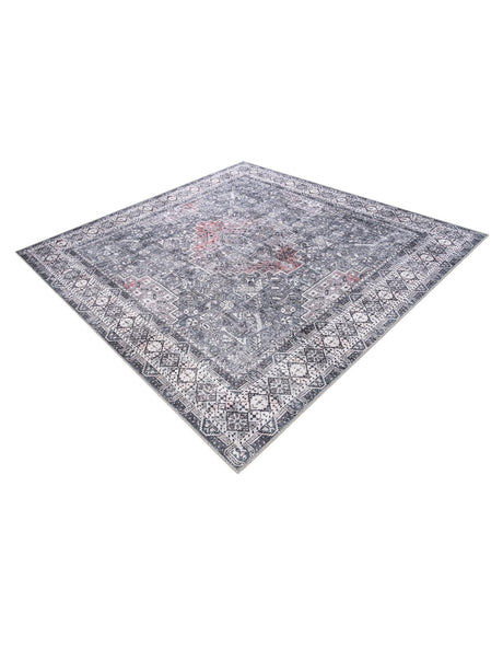 Washable Gray 7' 10 x 7' 10 Timeless Square Area Rug Easy to Clean Stain Resistant & Durable Traditional Classic Vintage Design Carpet for Sale at Rug Engine