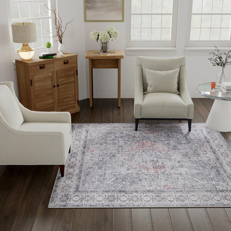 Washable Gray 7' 10 x 7' 10 Timeless Square Area Rug Easy to Clean Stain Resistant & Durable Traditional Classic Vintage Design Carpet for Sale at Rug Engine