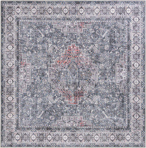 Washable Gray 7' 10 x 7' 10 Timeless Square Area Rug Easy to Clean Stain Resistant & Durable Traditional Classic Vintage Design Carpet for Sale at Rug Engine