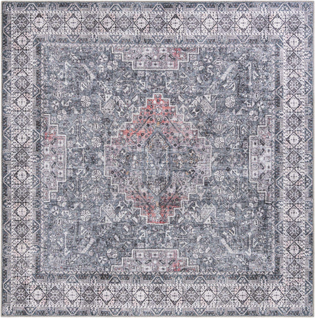 Washable Gray 7' 10 x 7' 10 Timeless Square Area Rug Easy to Clean Stain Resistant & Durable Traditional Classic Vintage Design Carpet for Sale at Rug Engine