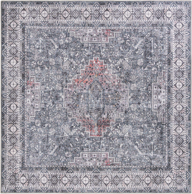 Washable Gray 7' 10 x 7' 10 Timeless Square Area Rug Easy to Clean Stain Resistant & Durable Traditional Classic Vintage Design Carpet for Sale at Rug Engine