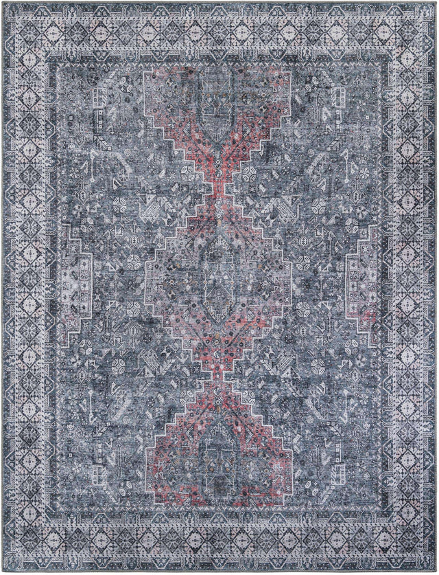 Washable Gray 7' 10 x 10' Timeless Rectangle Area Rug Easy to Clean Stain Resistant & Durable Traditional Classic Vintage Design Carpet for Sale at Rug Engine