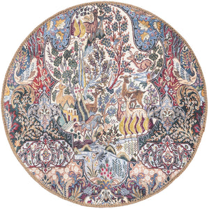 Washable Multicolor 2' x 2' Timeless Round Area Rug Easy to Clean Stain Resistant & Durable Traditional Classic Vintage Design Carpet for Sale at Rug Engine