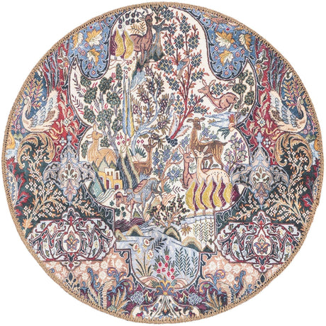 Washable Multicolor 2' x 2' Timeless Round Area Rug Easy to Clean Stain Resistant & Durable Traditional Classic Vintage Design Carpet for Sale at Rug Engine