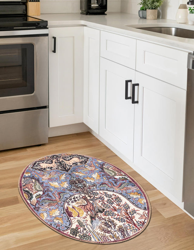 Washable Multicolor 2' x 3' 1 Timeless Oval Area Rug Easy to Clean Stain Resistant & Durable Traditional Classic Vintage Design Carpet for Sale at Rug Engine