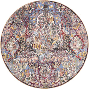 Washable Multicolor 5' 1 x 5' 1 Timeless Round Area Rug Easy to Clean Stain Resistant & Durable Traditional Classic Vintage Design Carpet for Sale at Rug Engine
