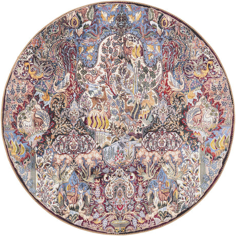 Washable Multicolor 5' 1 x 5' 1 Timeless Round Area Rug Easy to Clean Stain Resistant & Durable Traditional Classic Vintage Design Carpet for Sale at Rug Engine