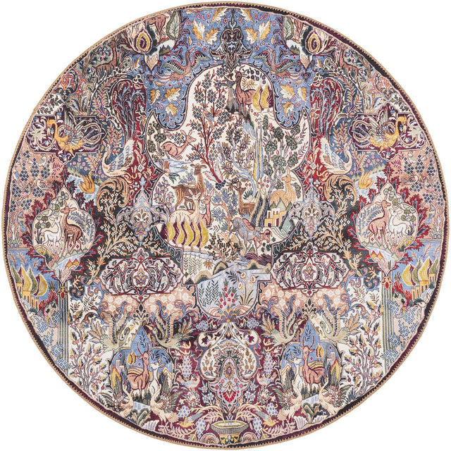 Washable Multicolor 5' 1 x 5' 1 Timeless Round Area Rug Easy to Clean Stain Resistant & Durable Traditional Classic Vintage Design Carpet for Sale at Rug Engine