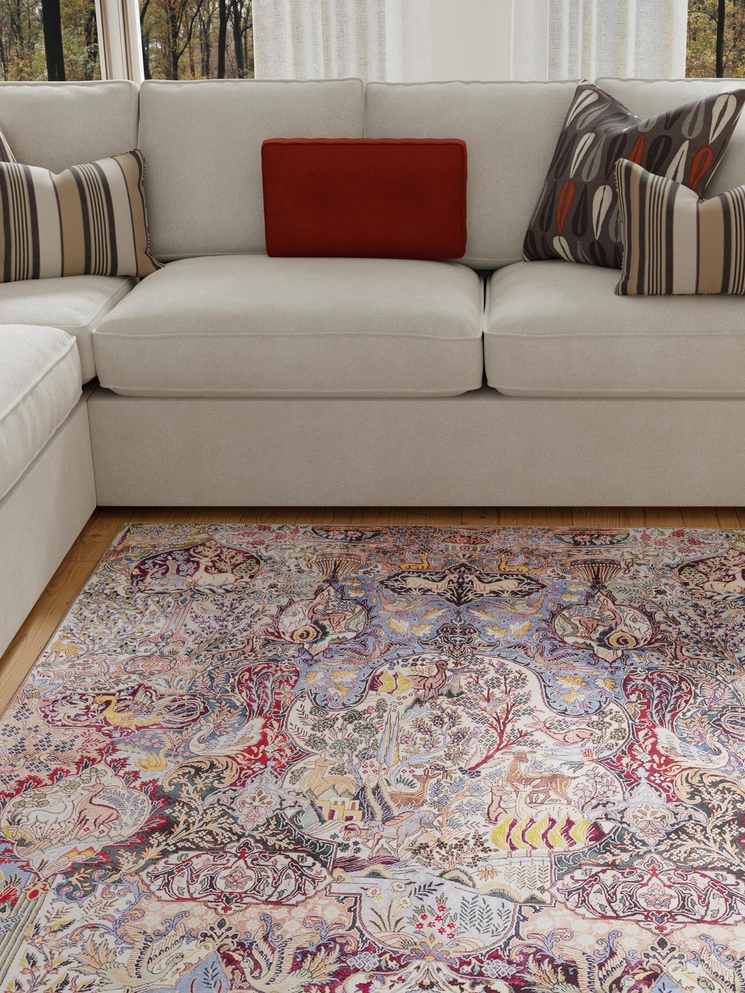 Washable Multicolor 7' 10 x 10' Timeless Rectangle Area Rug Easy to Clean Stain Resistant & Durable Traditional Classic Vintage Design Carpet for Sale at Rug Engine