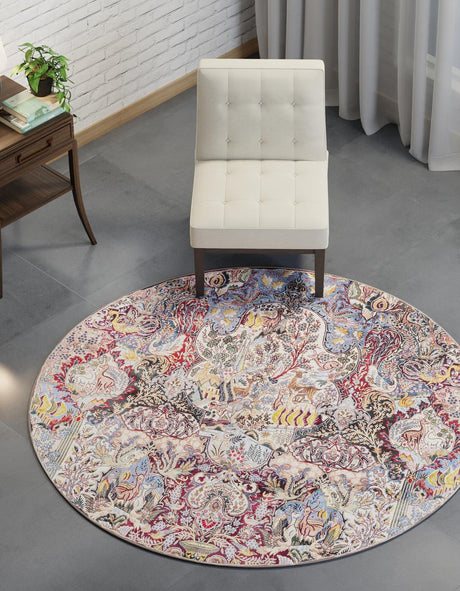 Washable Multicolor 3' 6 x 3' 6 Timeless Round Area Rug Easy to Clean Stain Resistant & Durable Traditional Classic Vintage Design Carpet for Sale at Rug Engine