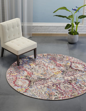 Washable Multicolor 2' x 2' Timeless Round Area Rug Easy to Clean Stain Resistant & Durable Traditional Classic Vintage Design Carpet for Sale at Rug Engine