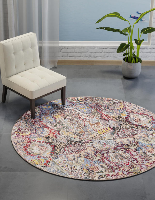 Washable Multicolor 2' x 2' Timeless Round Area Rug Easy to Clean Stain Resistant & Durable Traditional Classic Vintage Design Carpet for Sale at Rug Engine