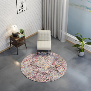 Washable Multicolor 2' x 2' Timeless Round Area Rug Easy to Clean Stain Resistant & Durable Traditional Classic Vintage Design Carpet for Sale at Rug Engine