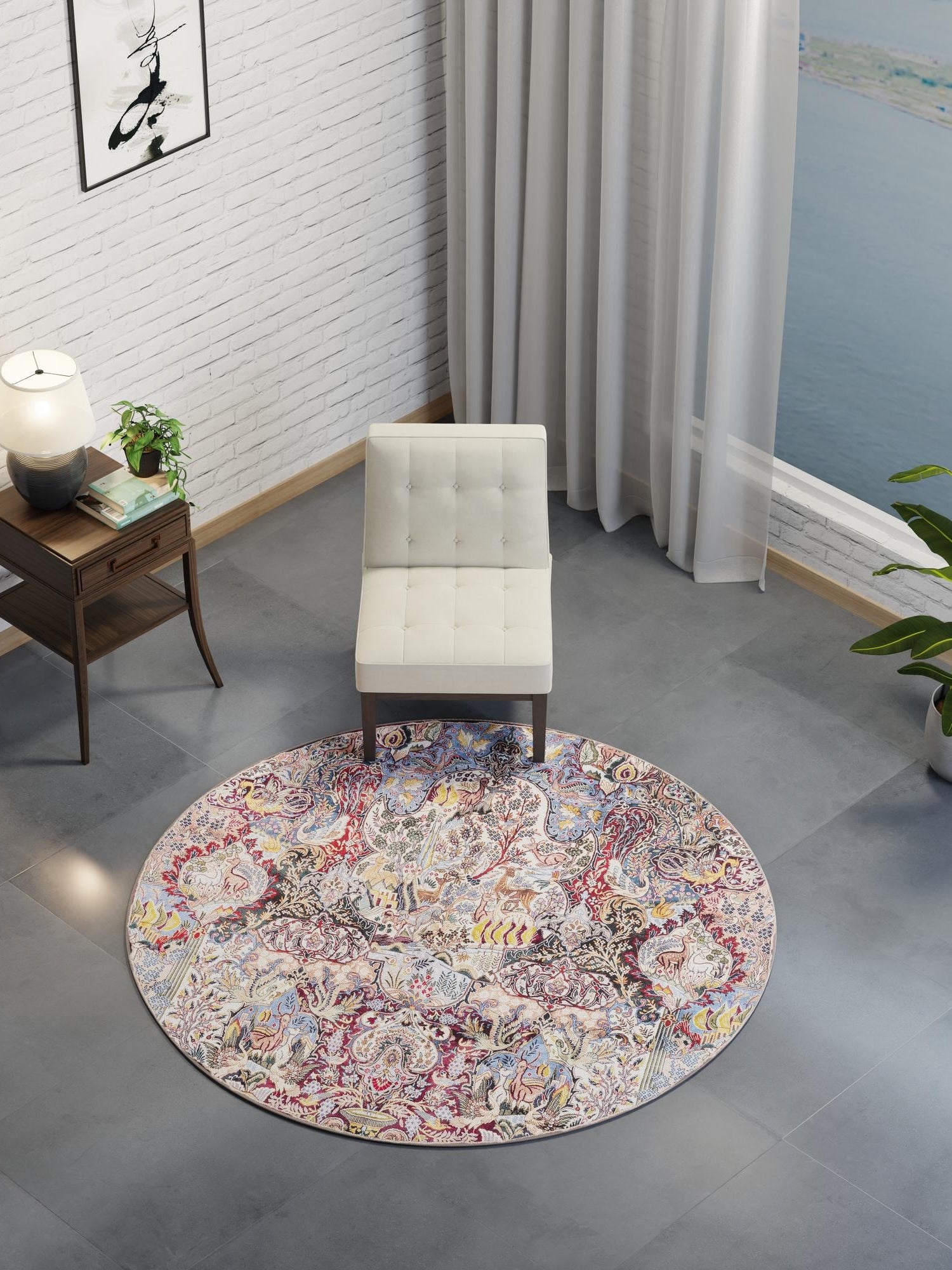 Washable Multicolor 5' 1 x 5' 1 Timeless Round Area Rug Easy to Clean Stain Resistant & Durable Traditional Classic Vintage Design Carpet for Sale at Rug Engine