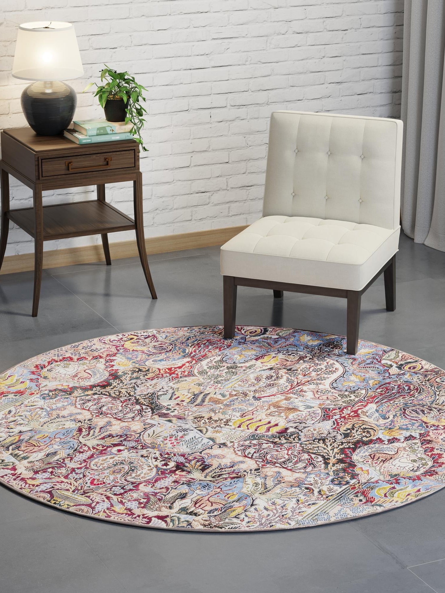 Washable Multicolor 5' 1 x 5' 1 Timeless Round Area Rug Easy to Clean Stain Resistant & Durable Traditional Classic Vintage Design Carpet for Sale at Rug Engine