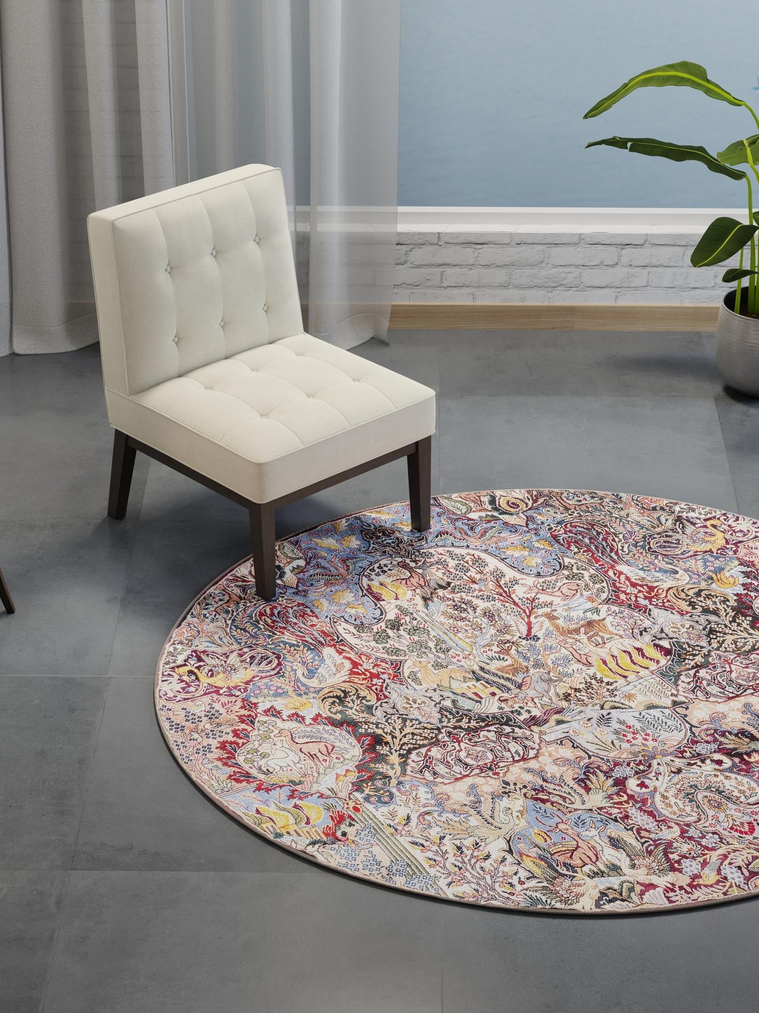 Washable Multicolor 5' 1 x 5' 1 Timeless Round Area Rug Easy to Clean Stain Resistant & Durable Traditional Classic Vintage Design Carpet for Sale at Rug Engine