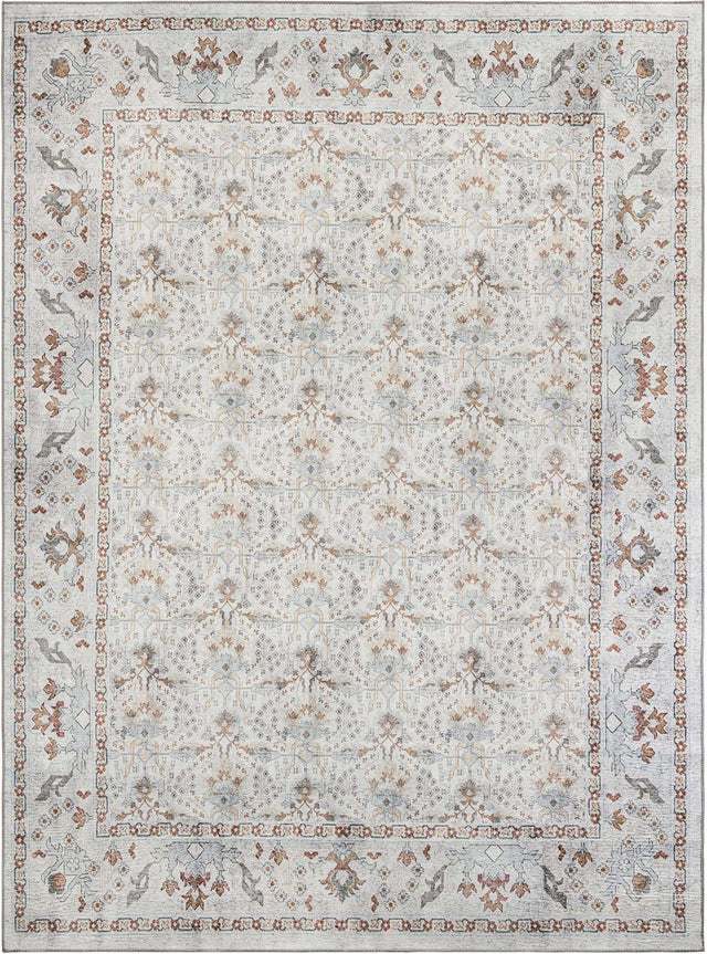 Washable Ivory 9' 5 x 13' 1 Timeless Rectangle Area Rug Easy to Clean Stain Resistant & Durable Traditional Classic Vintage Design Carpet for Sale at Rug Engine