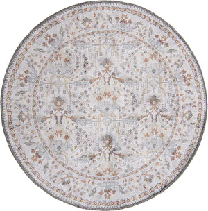 Washable Ivory 2' x 2' Timeless Round Area Rug Easy to Clean Stain Resistant & Durable Traditional Classic Vintage Design Carpet for Sale at Rug Engine