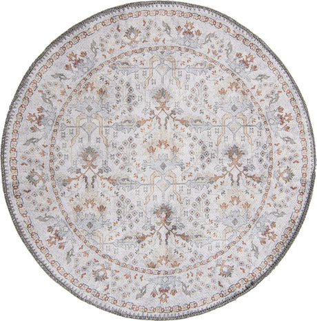 Washable Ivory 2' x 2' Timeless Round Area Rug Easy to Clean Stain Resistant & Durable Traditional Classic Vintage Design Carpet for Sale at Rug Engine