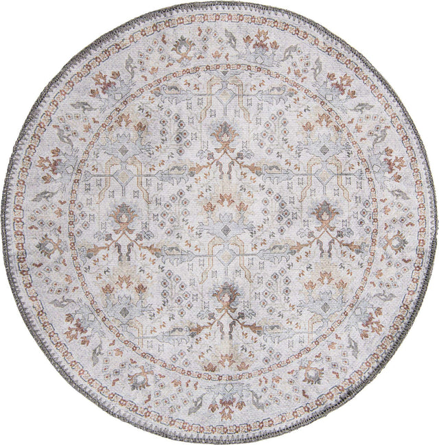 Washable Ivory 2' x 2' Timeless Round Area Rug Easy to Clean Stain Resistant & Durable Traditional Classic Vintage Design Carpet for Sale at Rug Engine