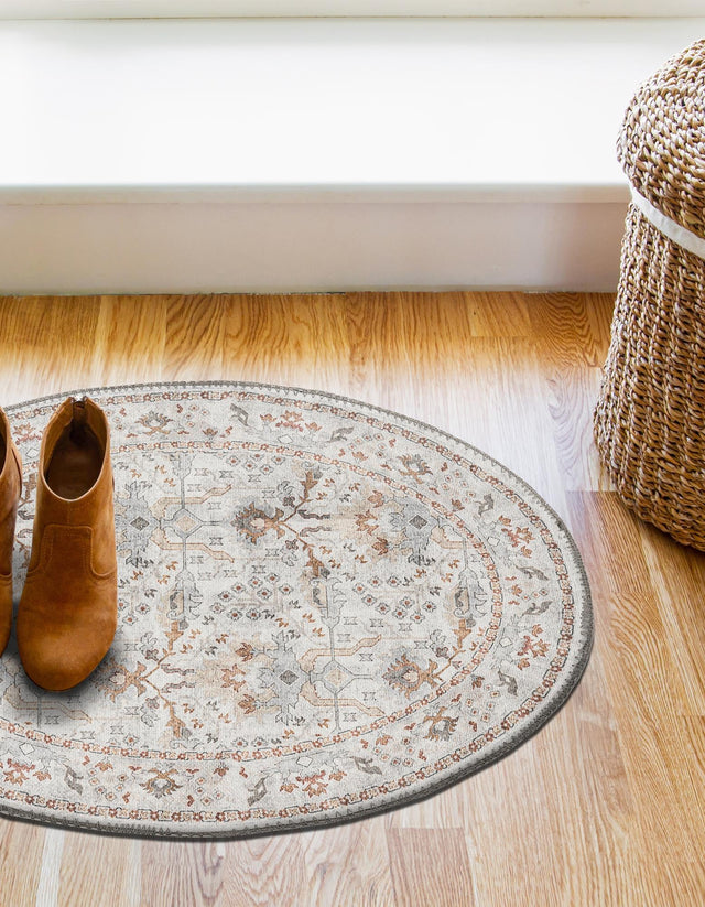 Washable Ivory 2' x 3' 1 Timeless Oval Area Rug Easy to Clean Stain Resistant & Durable Traditional Classic Vintage Design Carpet for Sale at Rug Engine
