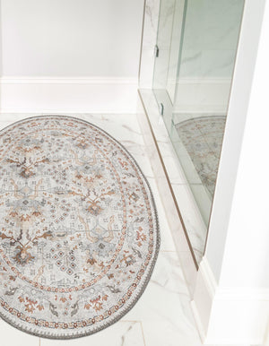 Washable Ivory 2' x 3' 1 Timeless Oval Area Rug Easy to Clean Stain Resistant & Durable Traditional Classic Vintage Design Carpet for Sale at Rug Engine