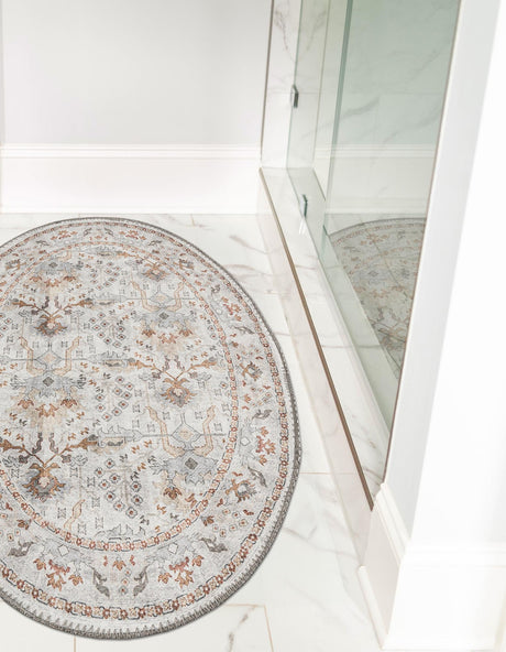 Washable Ivory 2' x 3' 1 Timeless Oval Area Rug Easy to Clean Stain Resistant & Durable Traditional Classic Vintage Design Carpet for Sale at Rug Engine